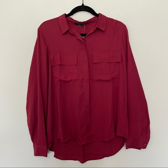 NWT timing Nordstrom maroon career wear blouse sz.L pockets button up women’s - Picture 1 of 3